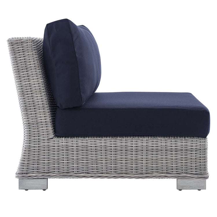 Conway Sunbrella® Outdoor Patio Wicker Rattan Armless Chair - Light Gray Navy
