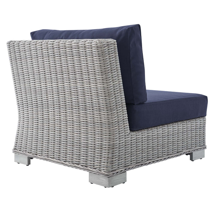 Conway Sunbrella® Outdoor Patio Wicker Rattan Armless Chair - Light Gray Navy