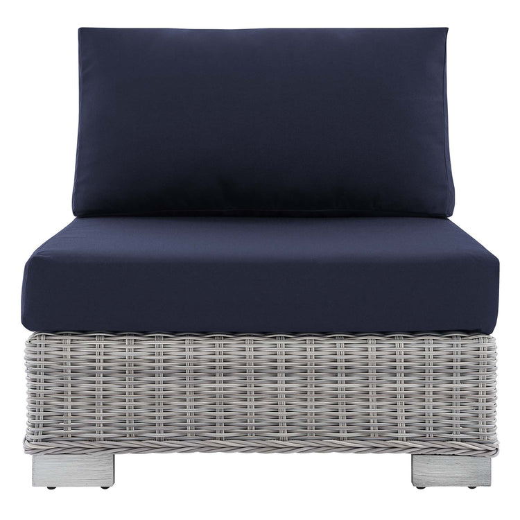 Conway Sunbrella® Outdoor Patio Wicker Rattan Armless Chair - Light Gray Navy