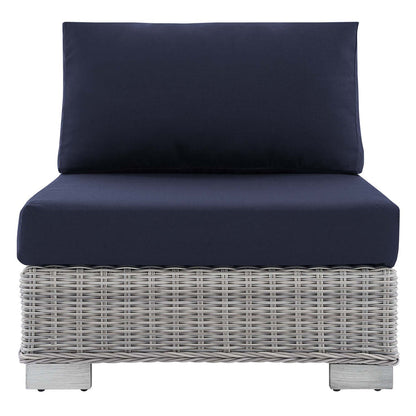 Conway Sunbrella® Outdoor Patio Wicker Rattan Armless Chair - Light Gray Navy