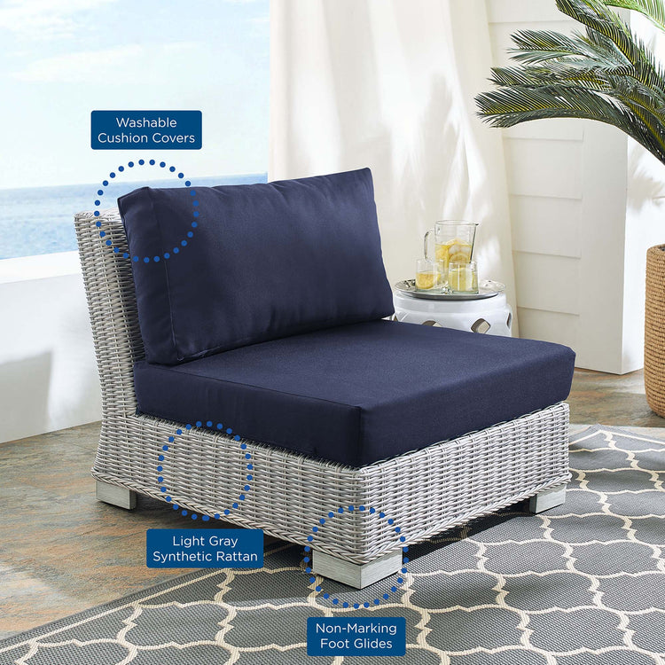 Conway Sunbrella® Outdoor Patio Wicker Rattan Armless Chair - Light Gray Navy
