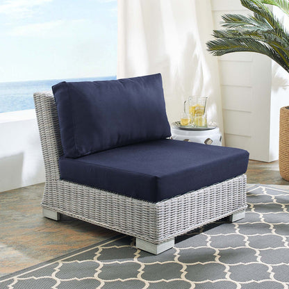 Conway Sunbrella® Outdoor Patio Wicker Rattan Armless Chair - Light Gray Navy