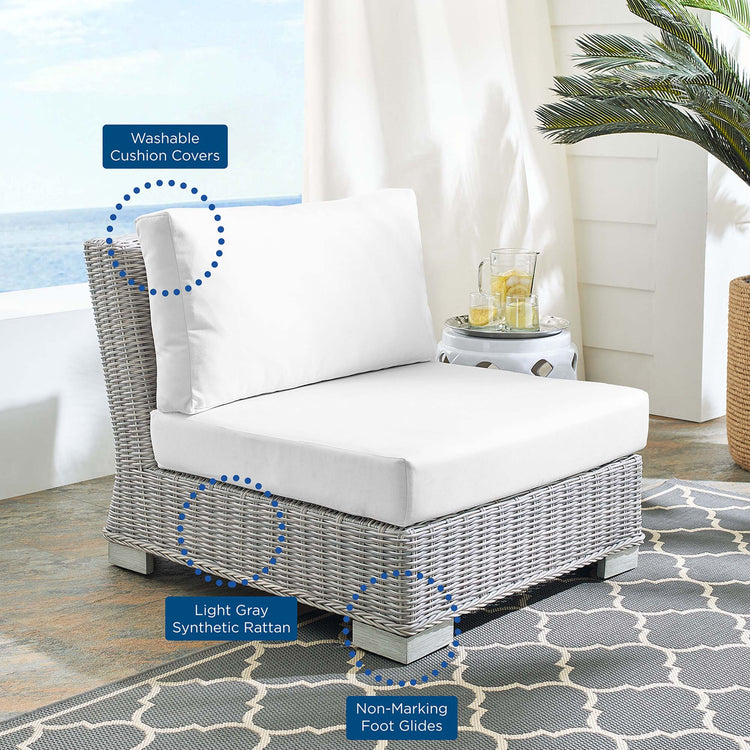 Conway Sunbrella® Outdoor Patio Wicker Rattan Armless Chair - Light Gray White