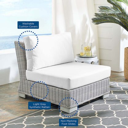 Conway Sunbrella® Outdoor Patio Wicker Rattan Armless Chair - Light Gray White