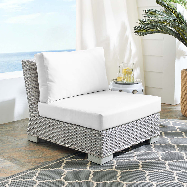 Conway Sunbrella® Outdoor Patio Wicker Rattan Armless Chair - Light Gray White
