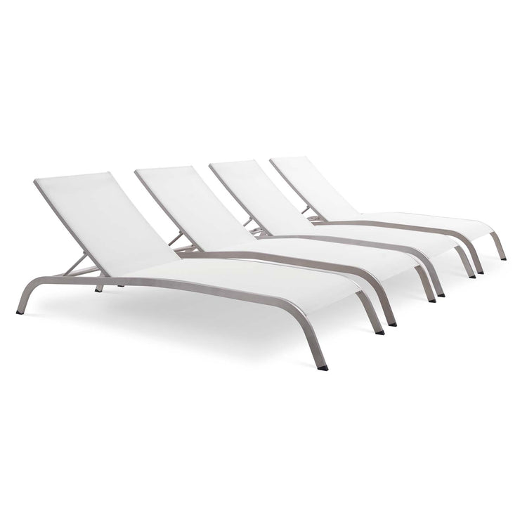 Savannah Outdoor Patio Mesh Chaise Lounge Set of 4 - White