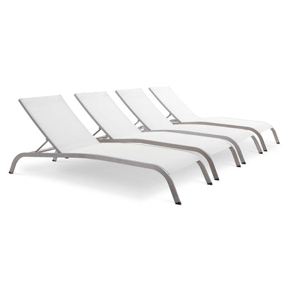 Savannah Outdoor Patio Mesh Chaise Lounge Set of 4 - White