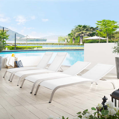 Savannah Outdoor Patio Mesh Chaise Lounge Set of 4 - White