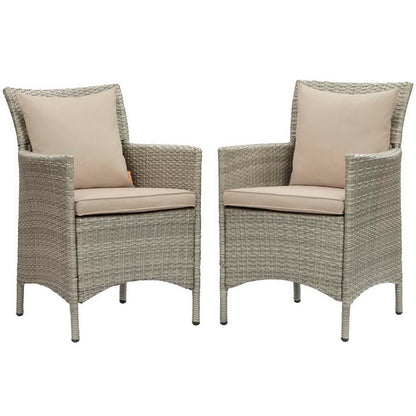 Conduit Outdoor Wicker Rattan Dining Armchair Set of 2 - Light Gray Beige