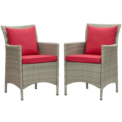Conduit Outdoor Wicker Rattan Dining Armchair Set of 2 - Light Gray Red