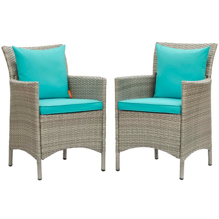Conduit Outdoor Wicker Rattan Dining Armchair Set of 2 - Light Gray Turquoise