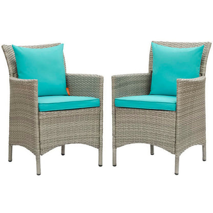 Conduit Outdoor Wicker Rattan Dining Armchair Set of 2 - Light Gray Turquoise