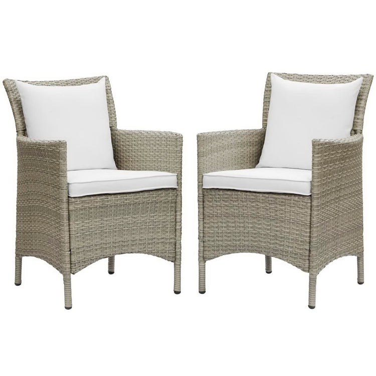 Conduit Outdoor Wicker Rattan Dining Armchair Set of 2 - Light Gray White