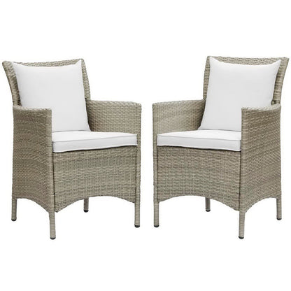 Conduit Outdoor Wicker Rattan Dining Armchair Set of 2 - Light Gray White