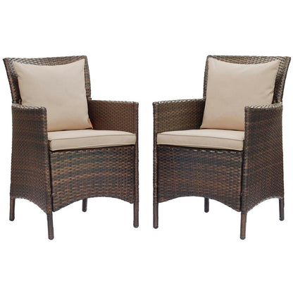 Conduit Outdoor Patio Wicker Rattan Dining Armchair Set of 2 - Brown Beige