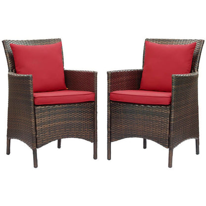 Conduit Outdoor Patio Wicker Rattan Dining Armchair Set of 2 - Brown Red