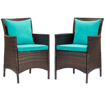 Conduit Outdoor Patio Wicker Rattan Dining Armchair Set of 2 - Brown Turquoise