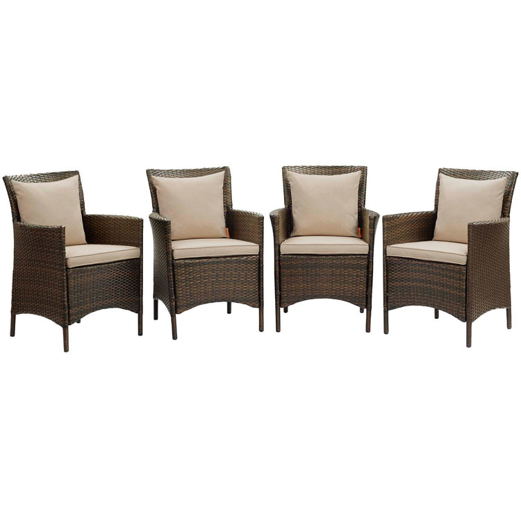 Conduit Outdoor Patio Wicker Rattan Dining Armchair Set of 4 - Brown Beige