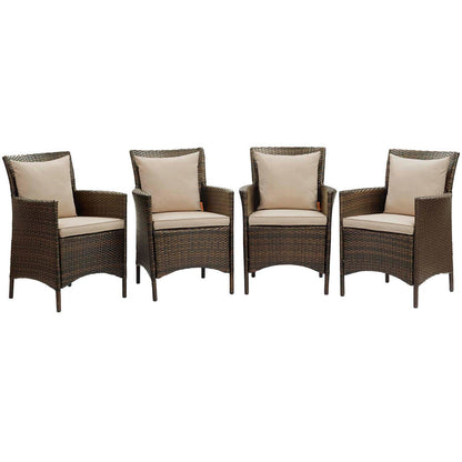 Conduit Outdoor Patio Wicker Rattan Dining Armchair Set of 4 - Brown Beige