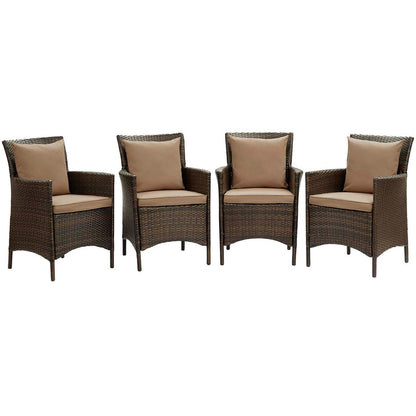 Conduit Outdoor Patio Wicker Rattan Dining Armchair Set of 4 - Brown Mocha