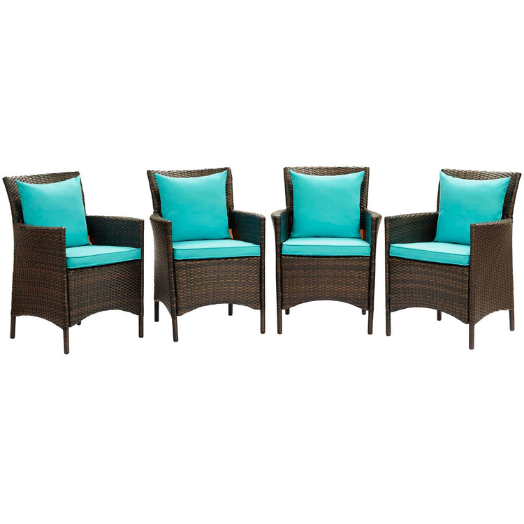 Conduit Outdoor Patio Wicker Rattan Dining Armchair Set of 4 - Brown Turquoise