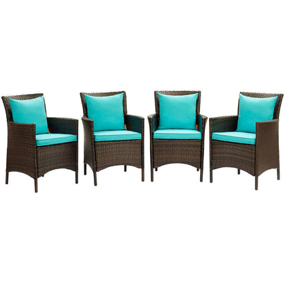 Conduit Outdoor Patio Wicker Rattan Dining Armchair Set of 4 - Brown Turquoise