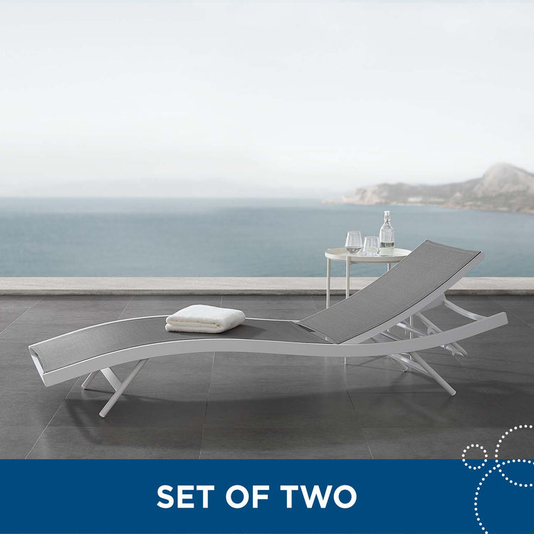 Glimpse Outdoor Patio Mesh Chaise Lounge Set of 2 - White Gray