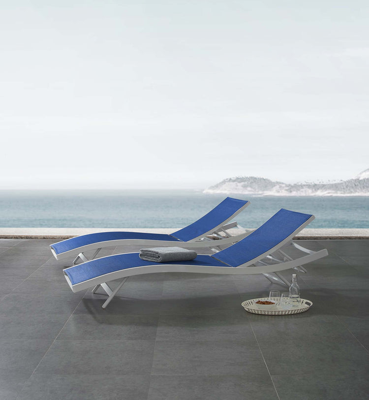 Glimpse Outdoor Patio Mesh Chaise Lounge Set of 2 - White Navy