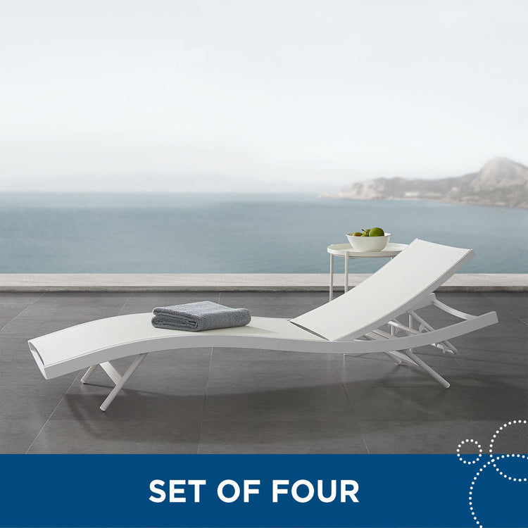 Glimpse Outdoor Patio Mesh Chaise Lounge Set of 4 - White White