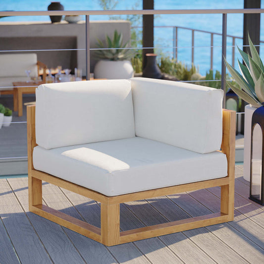Upland Outdoor Patio Teak Wood Corner Chair - Natural White