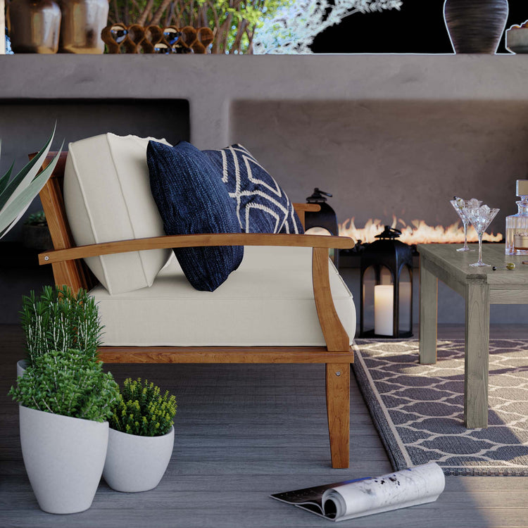 Marina Outdoor Patio Teak Sofa - Natural White