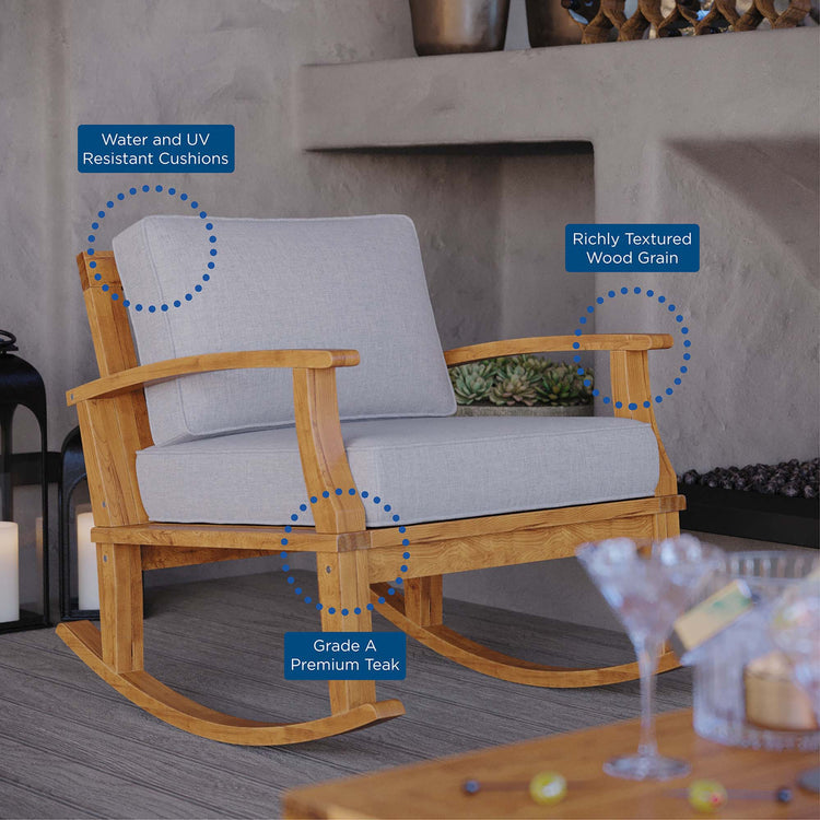 Marina Outdoor Patio Teak Rocking Chair - Natural Gray