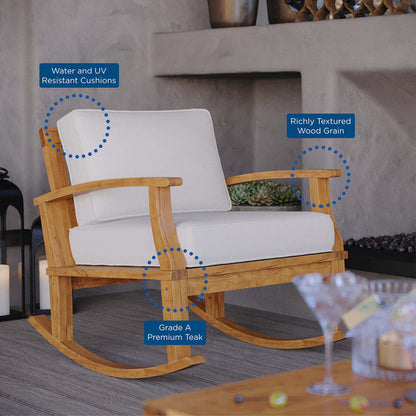 Marina Outdoor Patio Teak Rocking Chair - Natural White