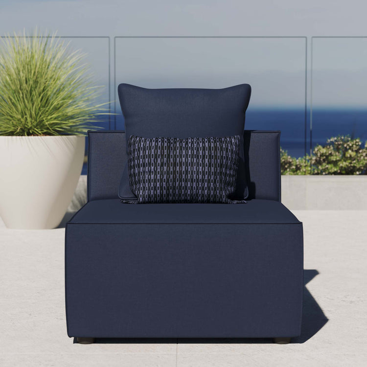 Saybrook Outdoor Patio Upholstered Sectional Sofa Armless Chair - Navy Blue