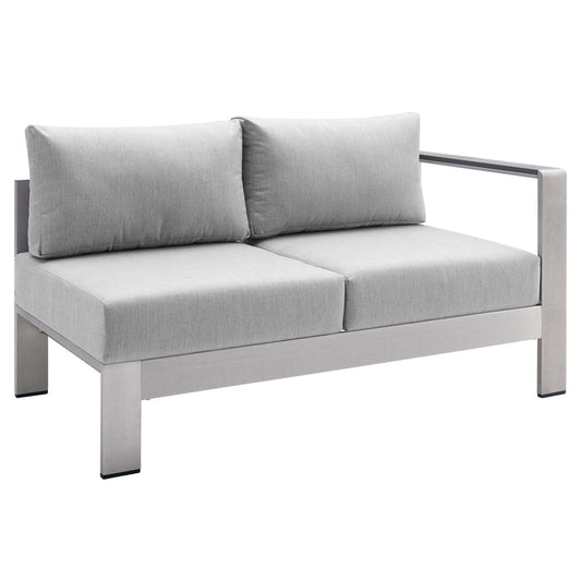 Shore Sunbrella® Fabric Aluminum Outdoor Patio Right-Arm Loveseat - Silver Gray