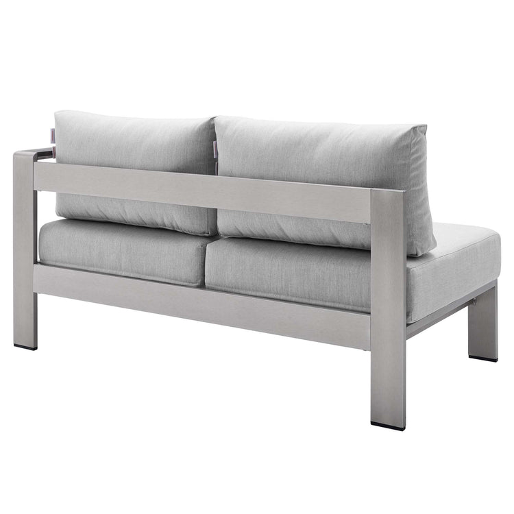 Shore Sunbrella® Fabric Aluminum Outdoor Patio Right-Arm Loveseat - Silver Gray
