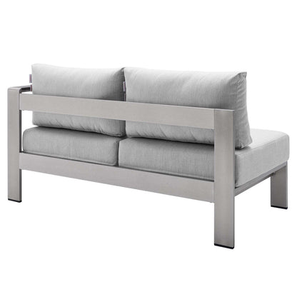 Shore Sunbrella® Fabric Aluminum Outdoor Patio Right-Arm Loveseat - Silver Gray