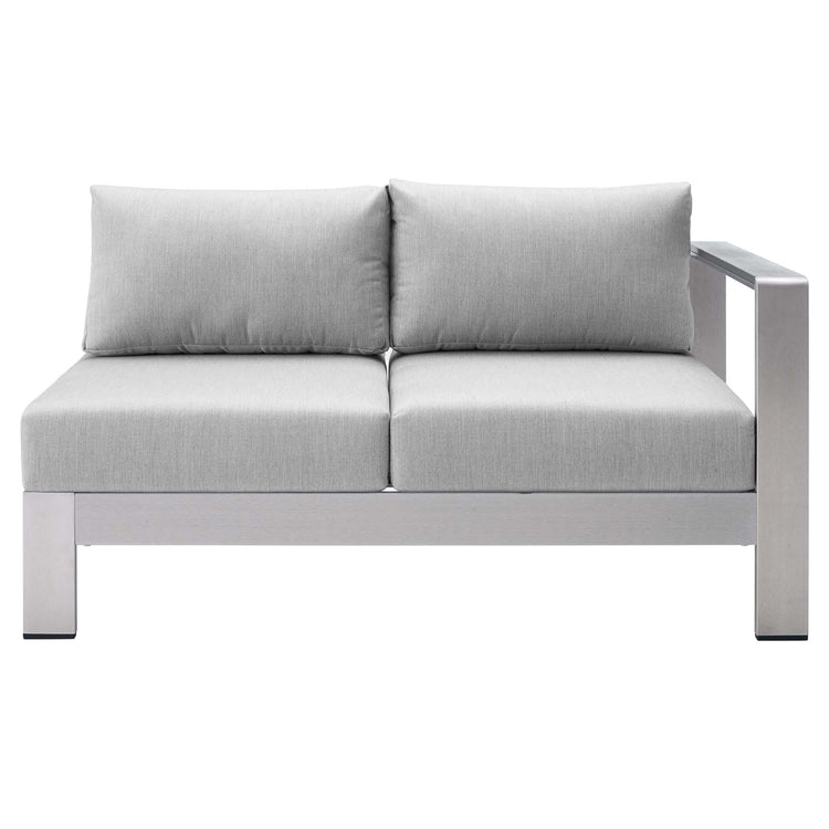 Shore Sunbrella® Fabric Aluminum Outdoor Patio Right-Arm Loveseat - Silver Gray