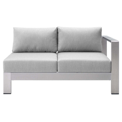 Shore Sunbrella® Fabric Aluminum Outdoor Patio Right-Arm Loveseat - Silver Gray