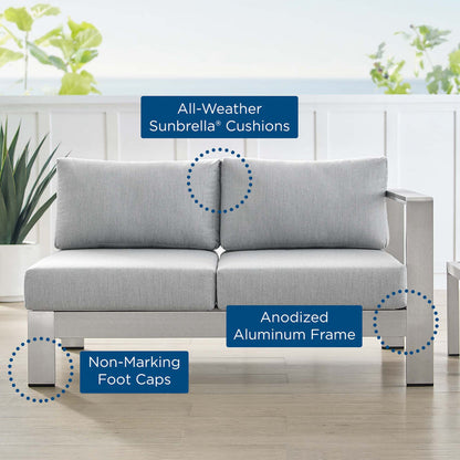 Shore Sunbrella® Fabric Aluminum Outdoor Patio Right-Arm Loveseat - Silver Gray