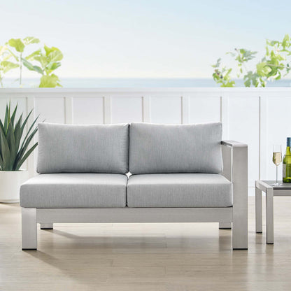 Shore Sunbrella® Fabric Aluminum Outdoor Patio Right-Arm Loveseat - Silver Gray