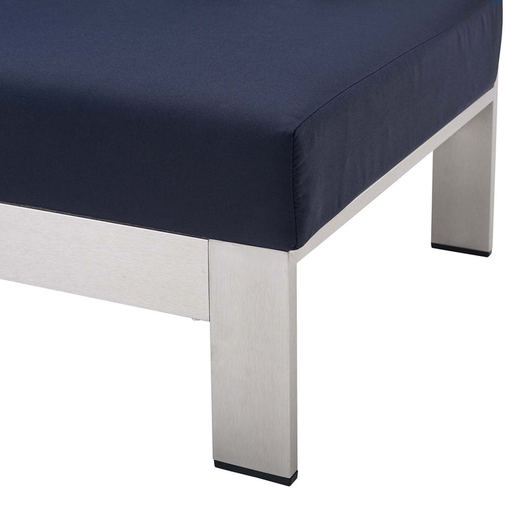Shore Sunbrella® Fabric Aluminum Outdoor Patio Right-Arm Loveseat - Silver Navy