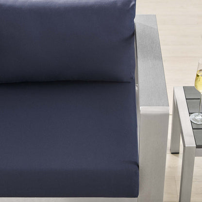 Shore Sunbrella® Fabric Aluminum Outdoor Patio Right-Arm Loveseat - Silver Navy