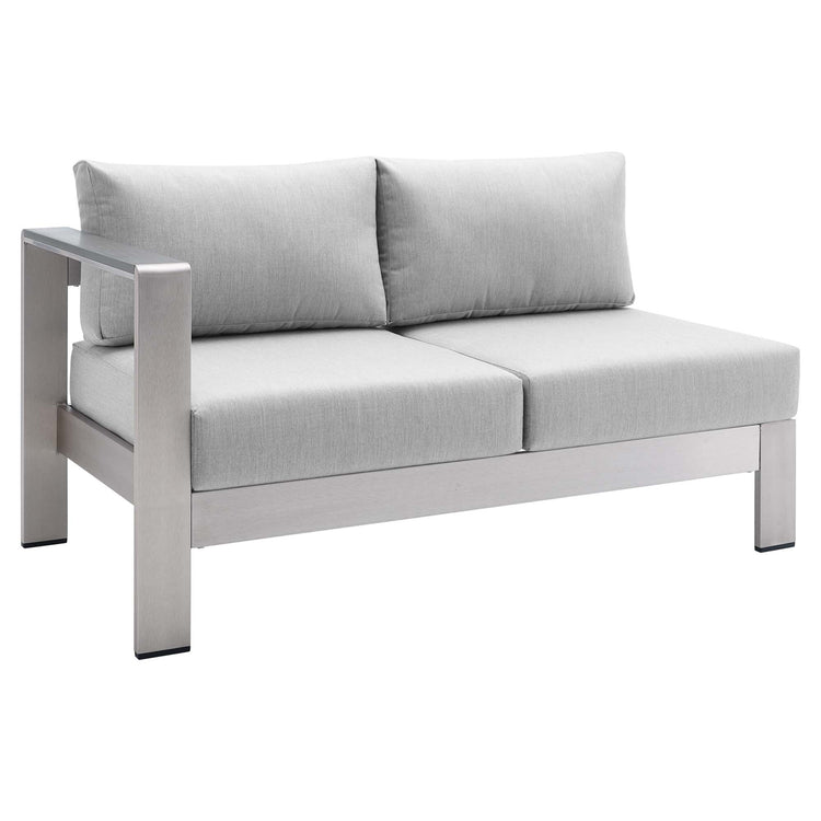 Shore Sunbrella® Fabric Aluminum Outdoor Patio Left-Arm Loveseat - Silver Gray