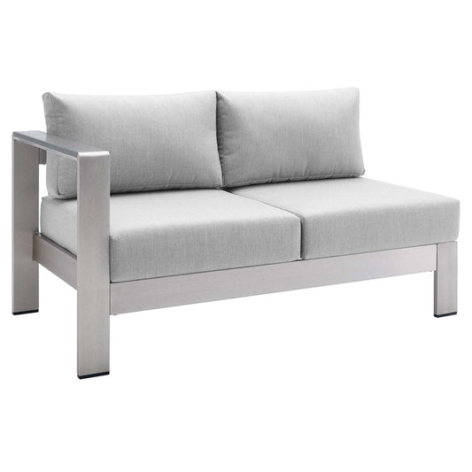 Shore Sunbrella® Fabric Aluminum Outdoor Patio Left-Arm Loveseat - Silver Gray