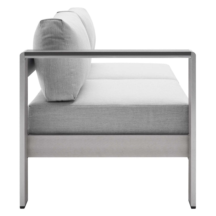Shore Sunbrella® Fabric Aluminum Outdoor Patio Left-Arm Loveseat - Silver Gray