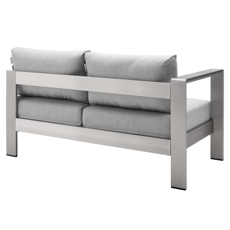 Shore Sunbrella® Fabric Aluminum Outdoor Patio Left-Arm Loveseat - Silver Gray