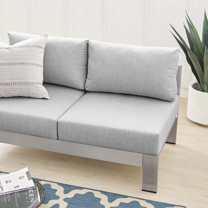 Shore Sunbrella® Fabric Aluminum Outdoor Patio Left-Arm Loveseat - Silver Gray
