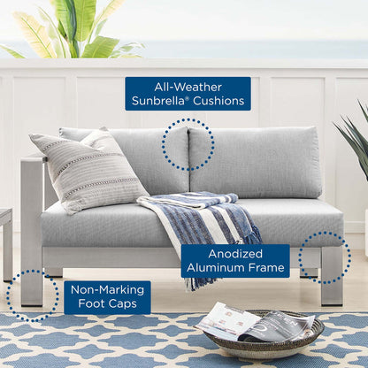 Shore Sunbrella® Fabric Aluminum Outdoor Patio Left-Arm Loveseat - Silver Gray