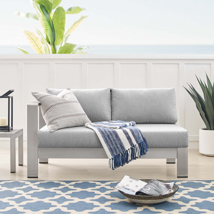 Shore Sunbrella® Fabric Aluminum Outdoor Patio Left-Arm Loveseat - Silver Gray